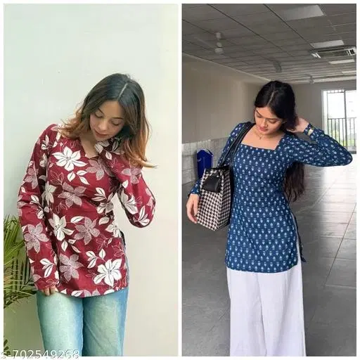 Kurti for Girls, Pack of 2 (Navy Blue, XS)