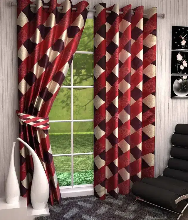 Window Curtains, Pack of 2, Red, 4x7 feet
