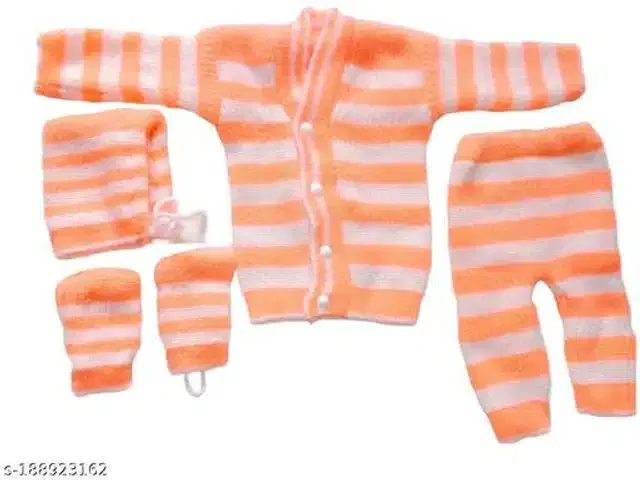 Woolen Sweater & Pant with Socks & Cap for Kids (Multicolor, 0-3 Months)
