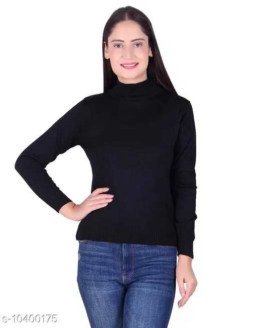 Hi-Neck Sweater for Women (Black, L)