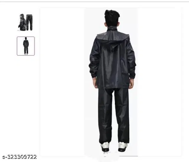 Polyester Rain Coat for Men, Black, M