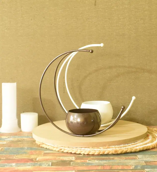 Metal Planter for Home, White & Brown, Pack of 2