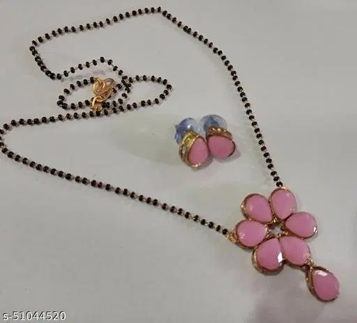 Alloy Mangalsutra With Earring for Women, Pink