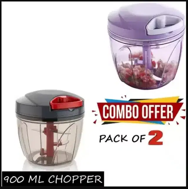 Manual Vegetable Chopper, Pack of 2, 900 ml, Multicolor