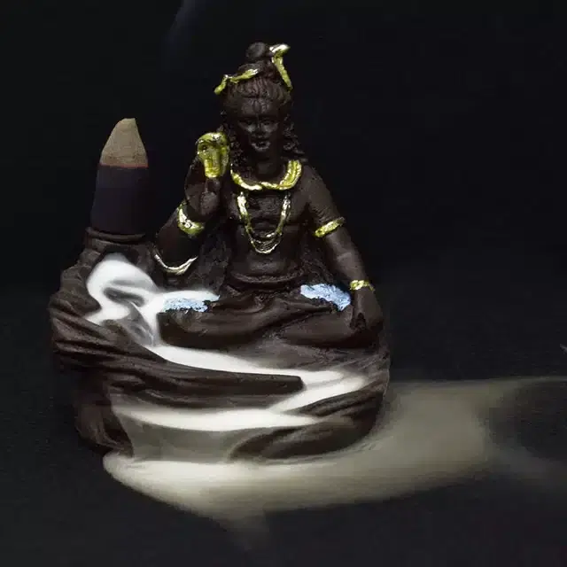 Lord Mahadev Backflow Cone Incense Holder with 10 Scented Cones, Black