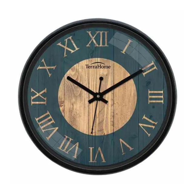 TerraHome Sweep Silent Paper Dial Wall Clock 12in Blue Roman
