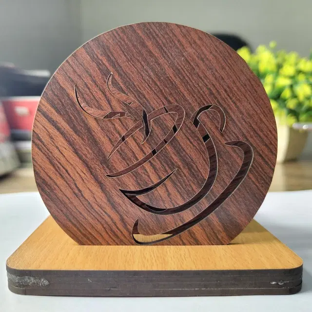 MDF Wooden 6 Pcs Coasters with Stand, Brown, Set of 1