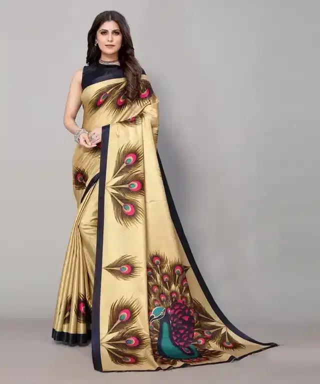 Women's Desinger Saree with Blouse (Gold) (S162)