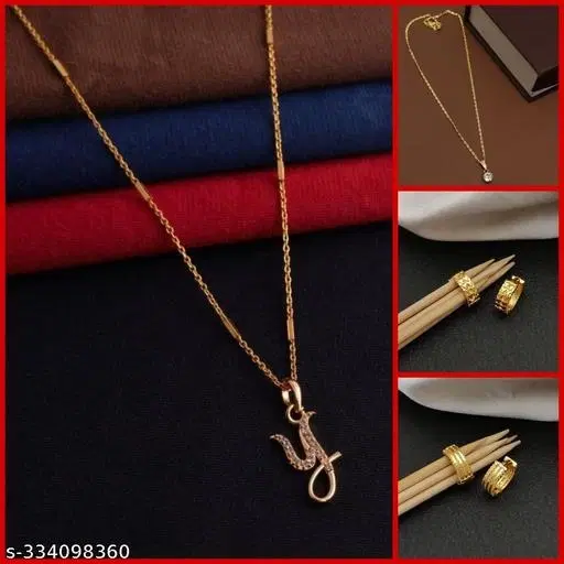 Alloy 2 Pcs Pendant with Chain & 2 Pair Earrings for Women, Set of 4 (Multicolor)