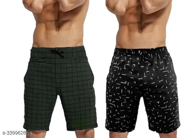 Cotton Shorts for Men, Pack of 2 (Bottle Green & Black, 30)