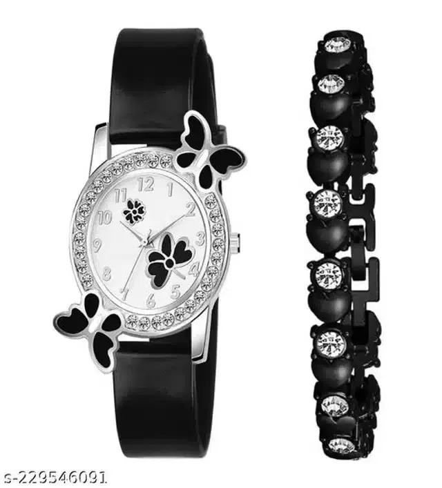 Analog Watch with Bracelet for Women, Set of 2 (Multicolor)