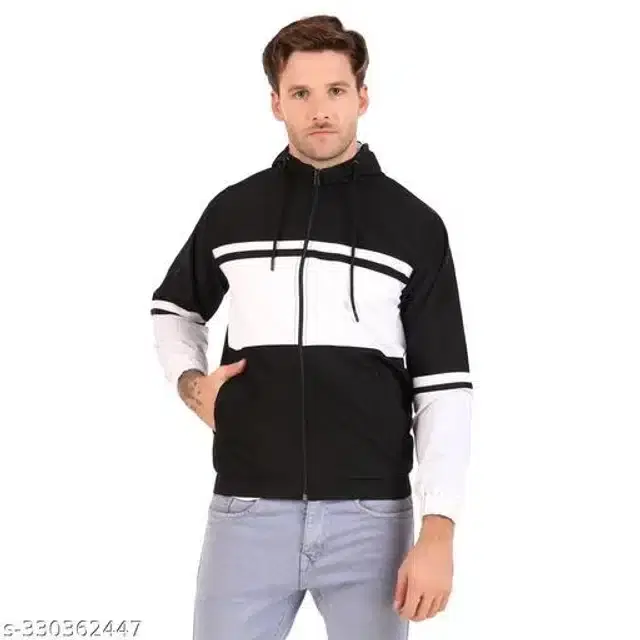 PU Jacket for Men (Black & White, L)