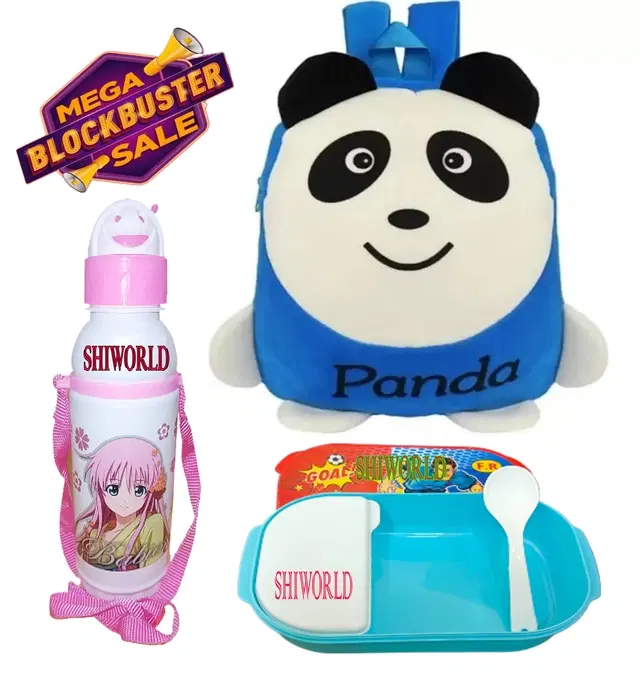 Combo of School Bag with Lunch Box & Water Bottle for Kids, Multicolor, Set of 3