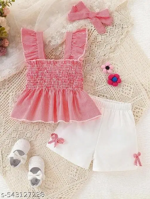 Cotton Pant Set Dress for Girls (Red, 12-18 Months)