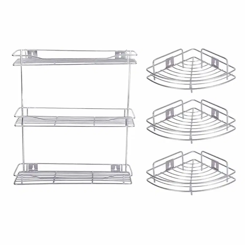 Oc9 Stainless Steel Wall Shelve Rack 12X6X20 Inch &, Pack Of 3 9X9 Inch Corner Shelf