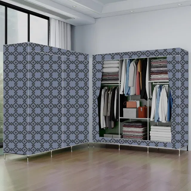 Plastic Printed Collapsible Wardrobe, Grey