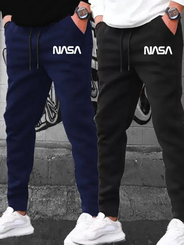 Polyblend Printed Trackpants for Men, Black & Grey, Pack of 2 (M)