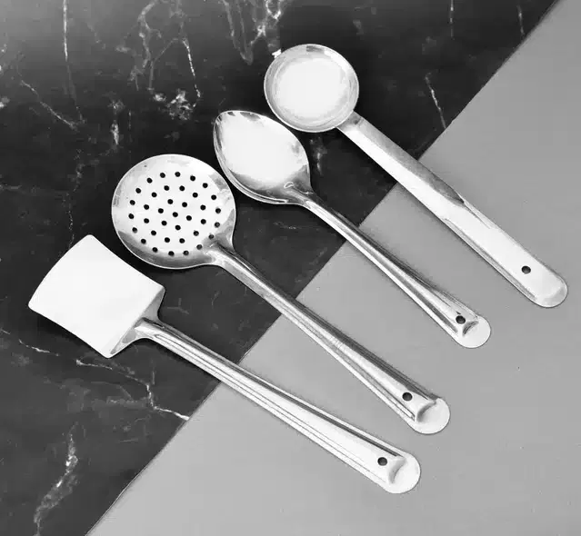 Stainless Steel Cooking Turners for Kitchen, Silver, Set of 4