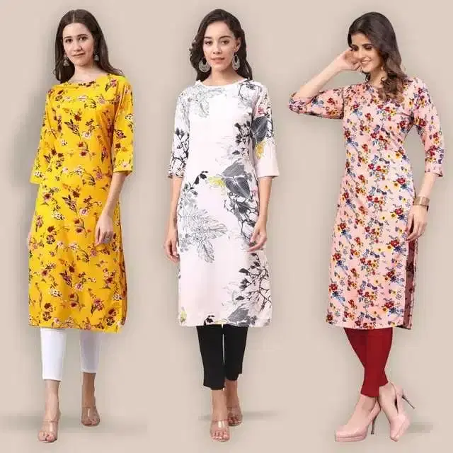 Women Crepe Printed Kurta, Pack Of 3 (Multicolor, L) (SD-415)