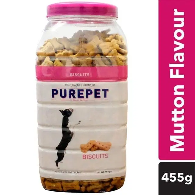 Purepet Mutton Flavour, Real Chicken Biscuit,Dog Treats- Jar, 455 g