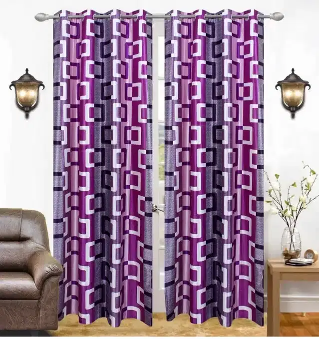 Polyester Printed Window & Door Curtains, Pack of 2, Wine, 5 feet