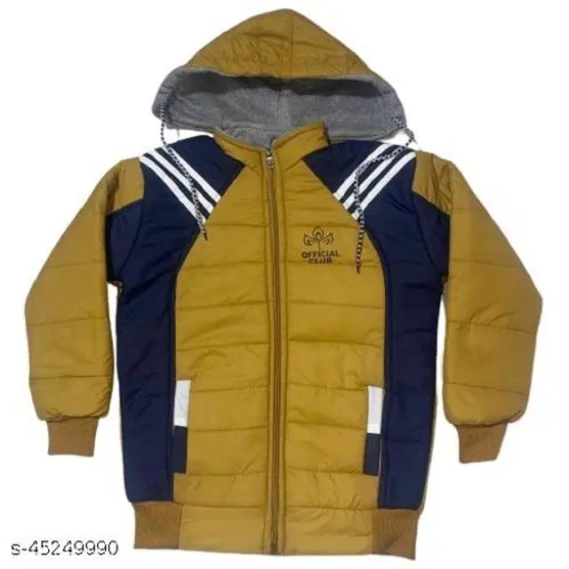 Polyester Jacket for Boys (Mustard & Blue, 0-3 Months)