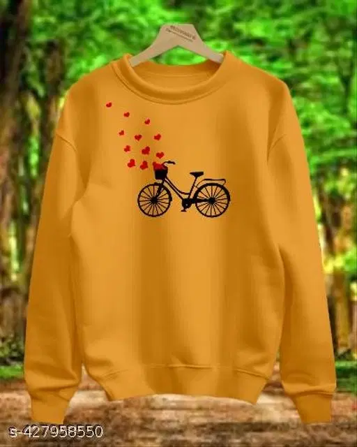 Cotton Printed Sweatshirt for Women (Yellow, L)