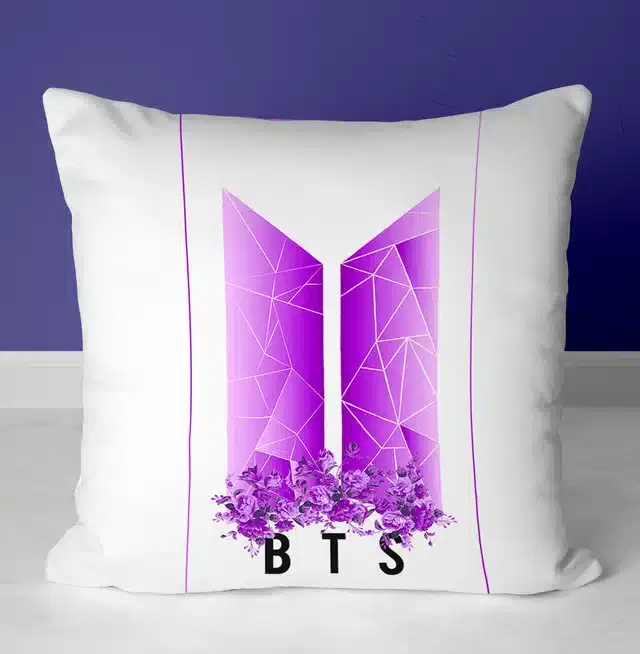 BTS Signature Printed Cushion Cover, Multicolor, 12X12 Inch, Gt-010
