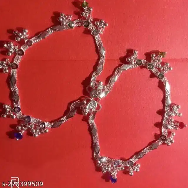 Brass & Copper Anklets for Women, Set of 1 (Silver)