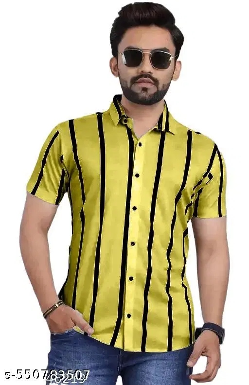 Lyrca Printed Shirt for Men (Yellow, S)