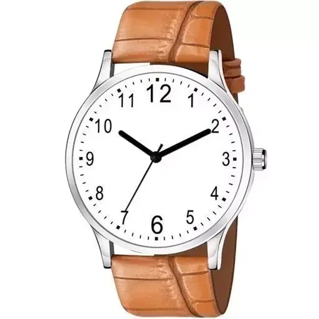 Analog Watch with white Dial & PU Strap for Men