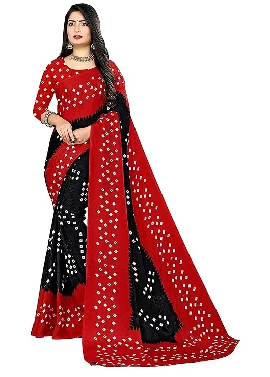 Georgette Printed Saree for Women, Black (6.3 m)