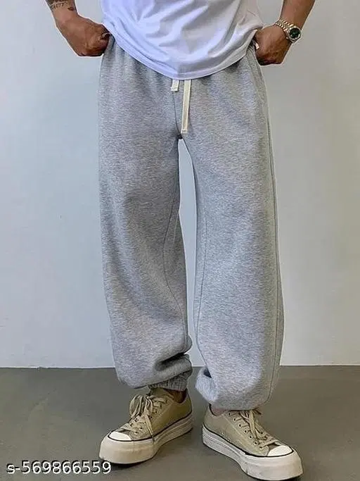 Cotton Blend Solid Trackpant for Men, Grey (S)