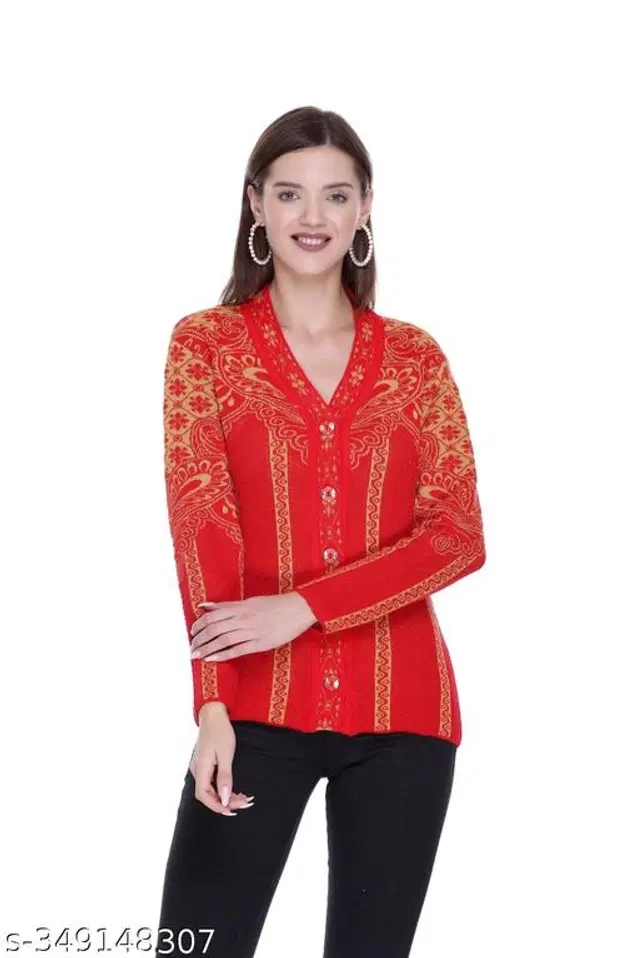 Woolen Sweater for Women (Red, XL)