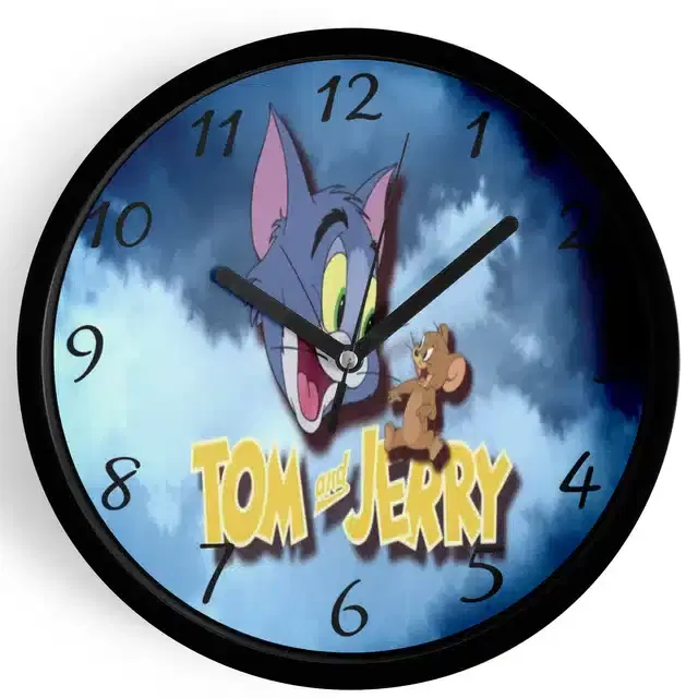 Analog Tom & Jerry Wall Clock for Home, Black, 7 Inches