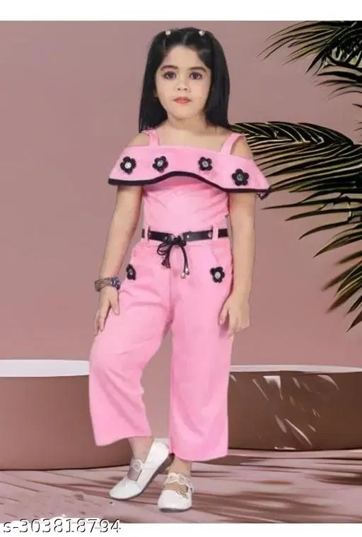 Cotton Blend Printed Jumpsuit for Girls (Pink, 0-3 Months)