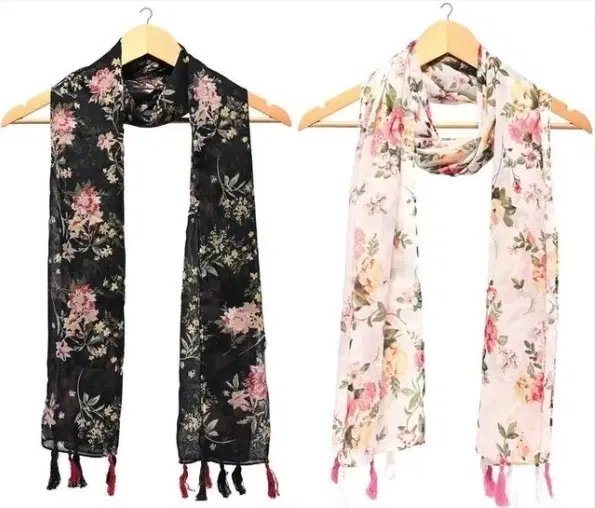 Cotton Blend Printed Scarves for Women (Multicolor, Pack of 2)