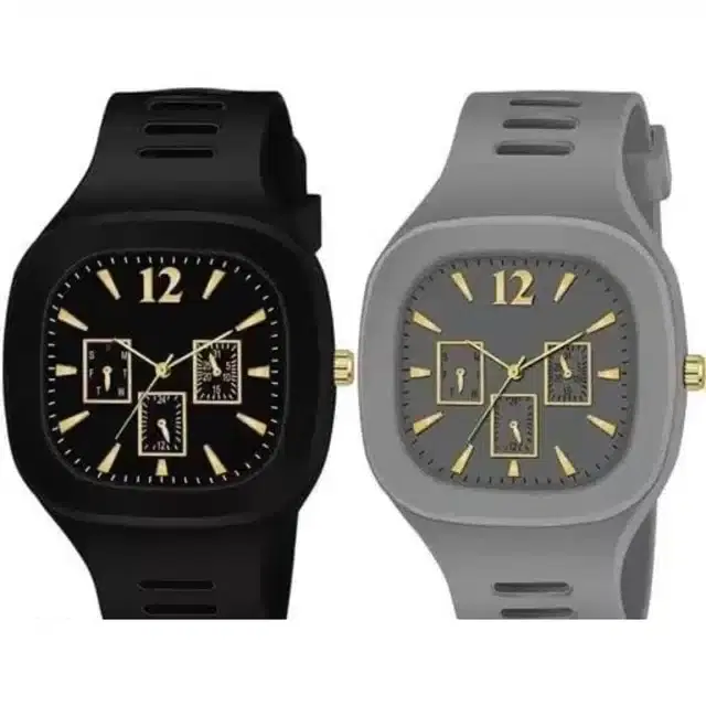Analog Watch for Men, Pack of 2 (Black & Grey)