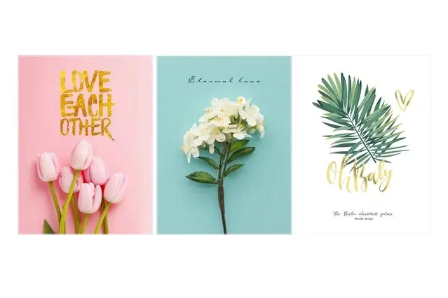 Kc Arts Paintings Set Of 3 Love Flower Design Uv Coated Item Painting 12 Inch X 27 Inch