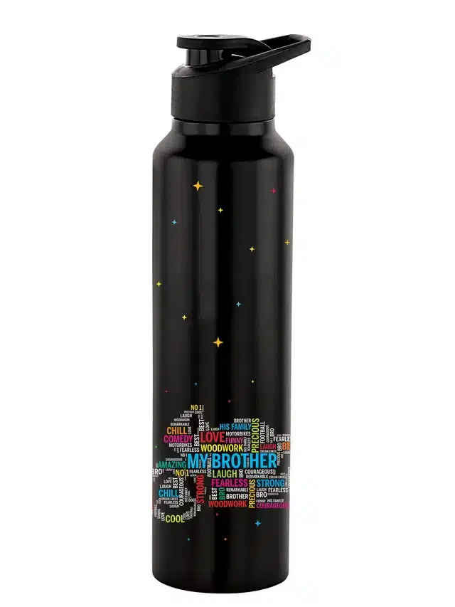 Stainless Steel Insulated Single Wall Water Bottle, Black, 1000 ml