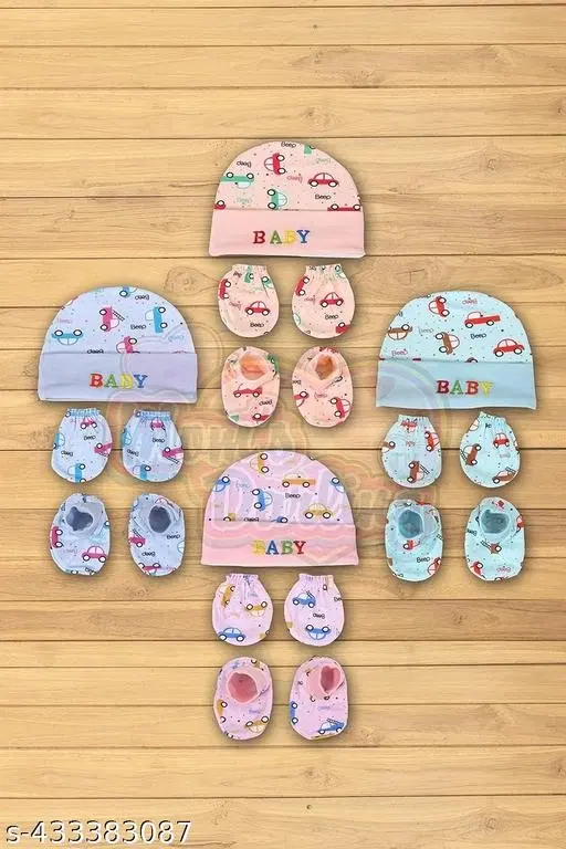 Combo of Cap, Booties & Mitten for Baby, Set of 4 (Multicolor)