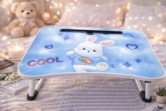 3D Cool Bunny  Foldable Wooden Mini Laptop & Study Table for Bed (48*30 cm)
