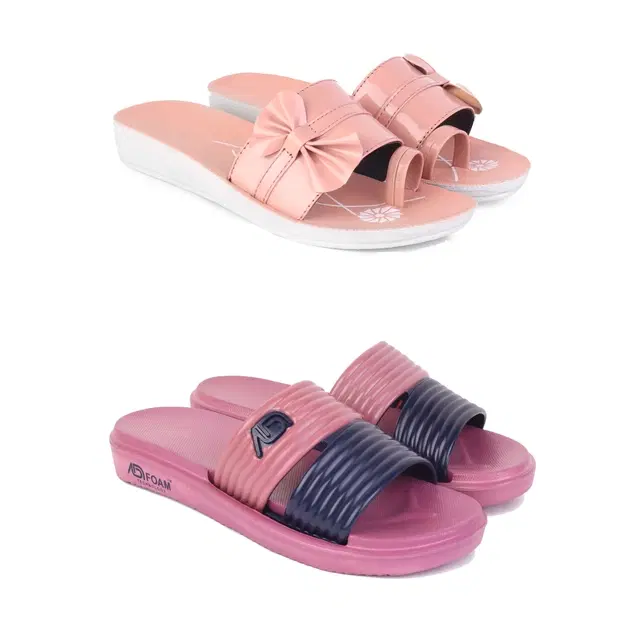 Combo of Sliders & Flats for Women, Set of 2 (Multicolor, 5)