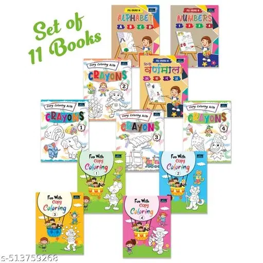 Bookford Exciting Combo set Coloring book for kids - Set of 11 books - Alphabet, Ships, and many more