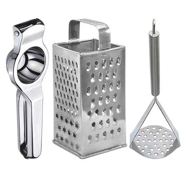 Oc9 Stainless Steel Lemon Squeezer & 4 in 1 Grater Or Slicer & Potato Masher Kitchen Tool Set, O-75