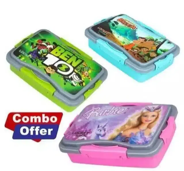 Airtight Lunch Box for Kids, Multicolor, 300 ml, Set of 3