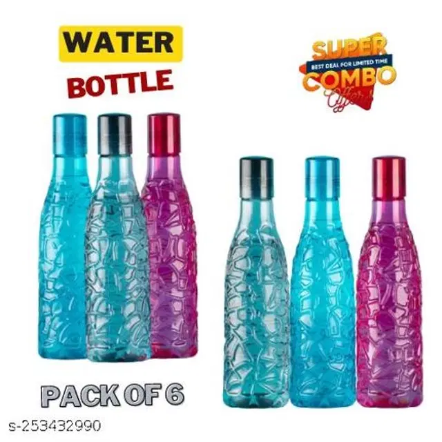 Plastic Water Bottles, Multicolor, 1000 ml, Pack of 6