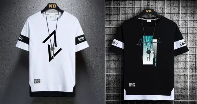 Round Neck Printed T-Shirts for Men, Pack of 2 (Multicolor, M)