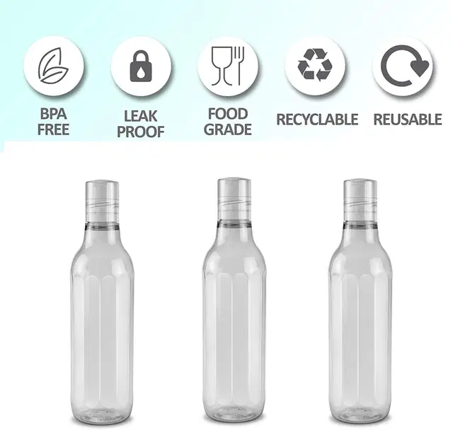 Milton Plastic Water Bottles, Pack of 3, White, 1000 ml
