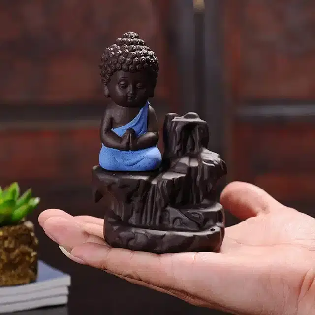 Lord Buddha Backflow Cone Incense Holder with 10 Scented Cones, Multicolor